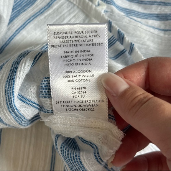 KIMCHI BLUE Urban Outfitters Raine Bell Sleeve Blouse Cropped Blue White Striped - Picture 6 of 9